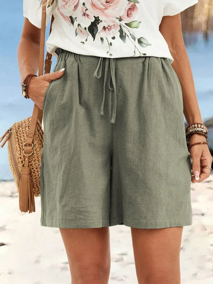 Women's Linen-Look Drawstring Shorts with Pockets