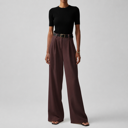 Women's High-Waisted Pleat-Front Wide-Leg Trousers