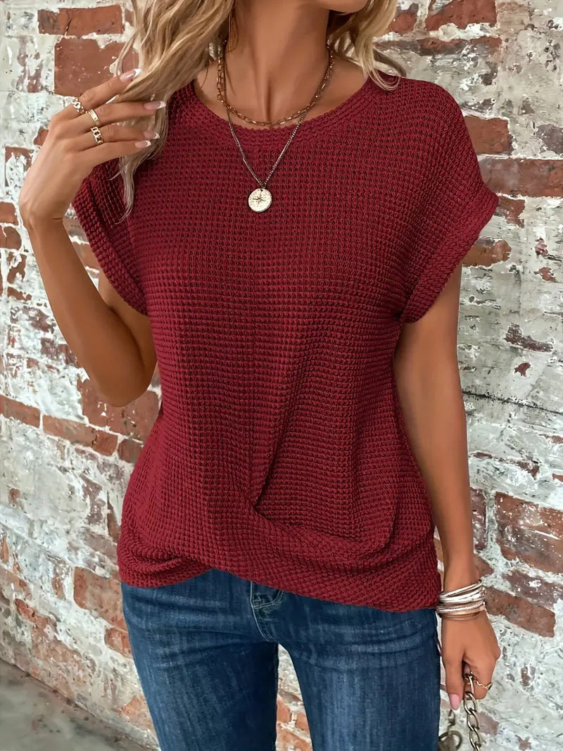 Women's Waffle-Knit Top with Twist-Knot Hem
