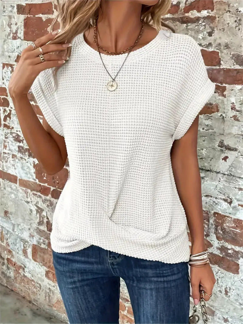 Women's Waffle-Knit Top with Twist-Knot Hem