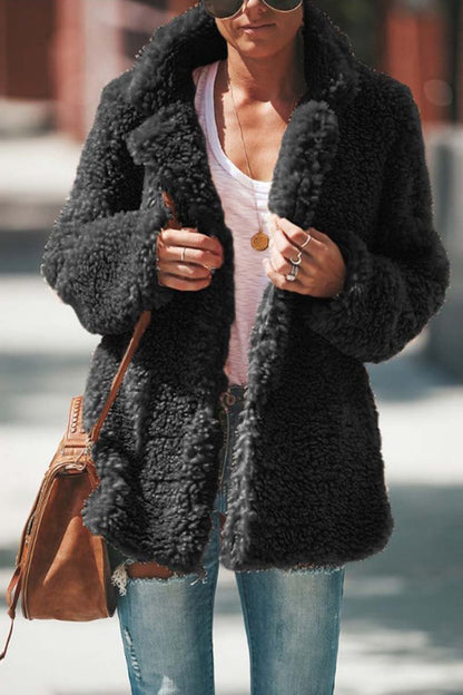 Women's Oversized Teddy Coat with Wide Lapels