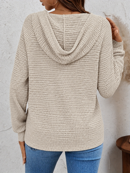 Women's Waffle-Knit Hoodie with Button Neckline