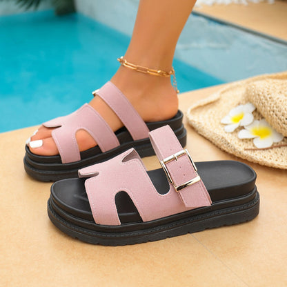 Women's Double-Strap Buckle Platform Sandals