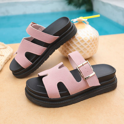 Women's Double-Strap Buckle Platform Sandals