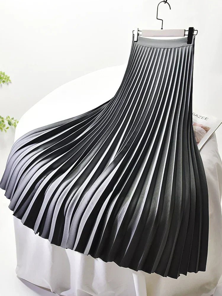 Women's Accordion-Pleated Midi Skirt with Elasticated Waist