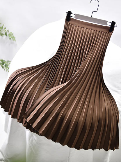 Women's Accordion-Pleated Midi Skirt with Elasticated Waist