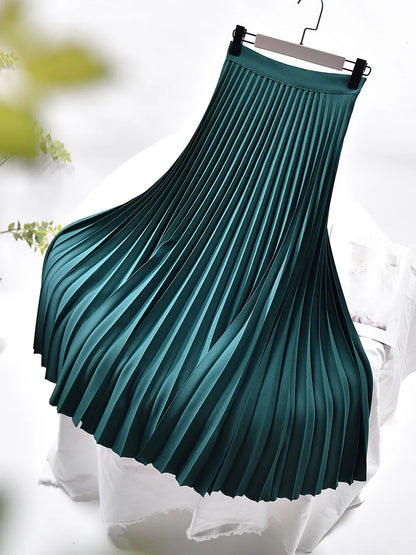 Women's Accordion-Pleated Midi Skirt with Elasticated Waist