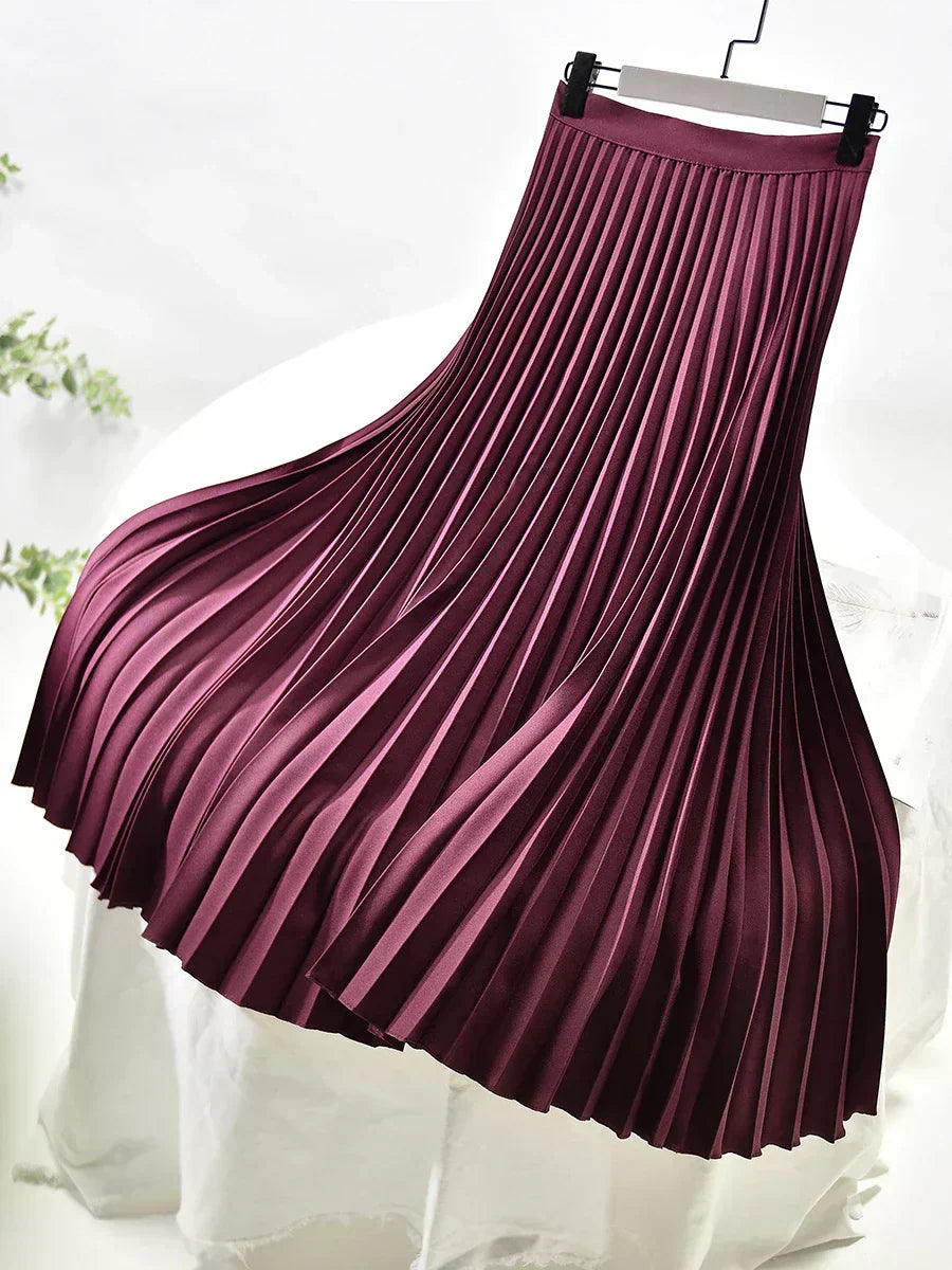 Women's Accordion-Pleated Midi Skirt with Elasticated Waist