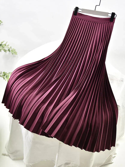 Women's Accordion-Pleated Midi Skirt with Elasticated Waist