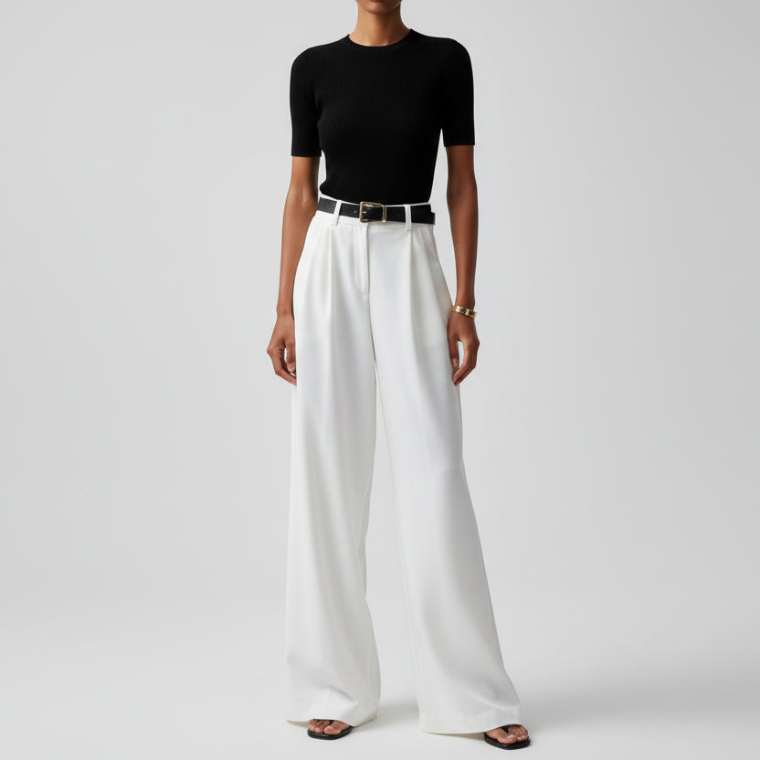 Women's High-Waisted Pleat-Front Wide-Leg Trousers