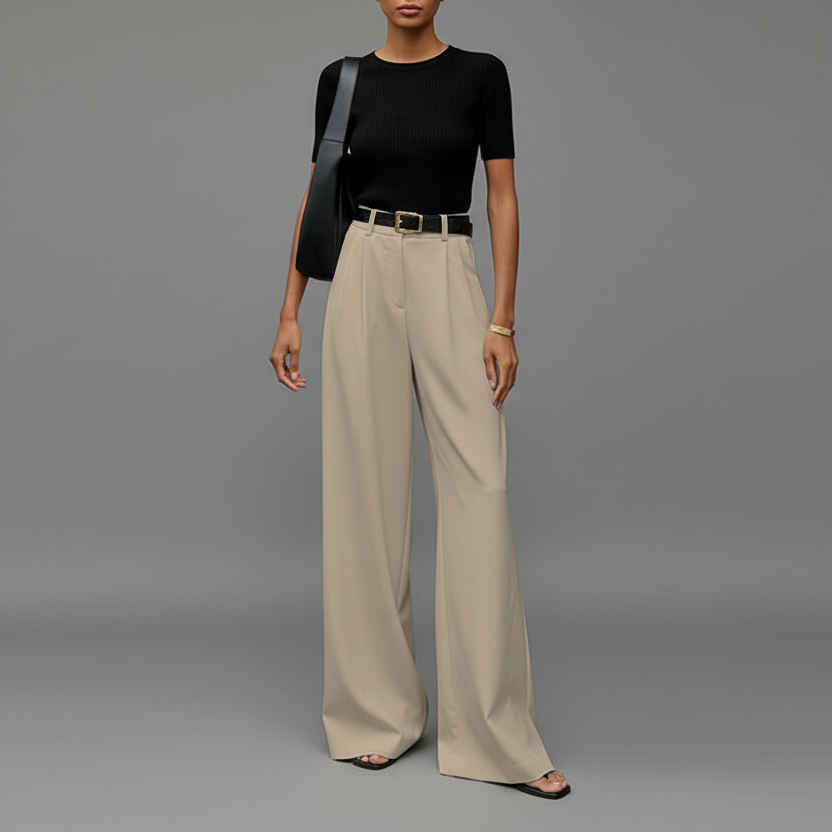 Women's High-Waisted Pleat-Front Wide-Leg Trousers