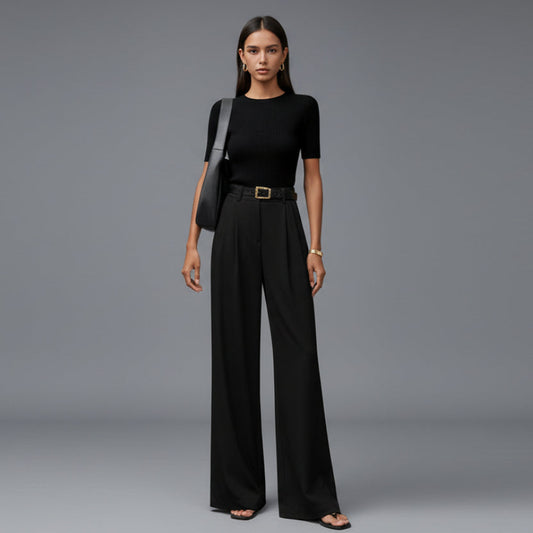 Women's High-Waisted Pleat-Front Wide-Leg Trousers