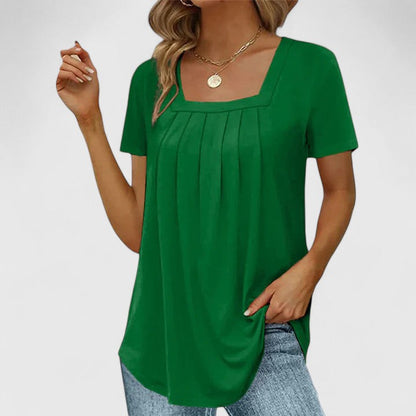 Women's Pleated Square-Neck Short-Sleeve Top