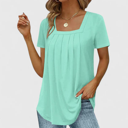 Women's Pleated Square-Neck Short-Sleeve Top