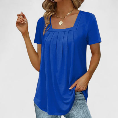 Women's Pleated Square-Neck Short-Sleeve Top