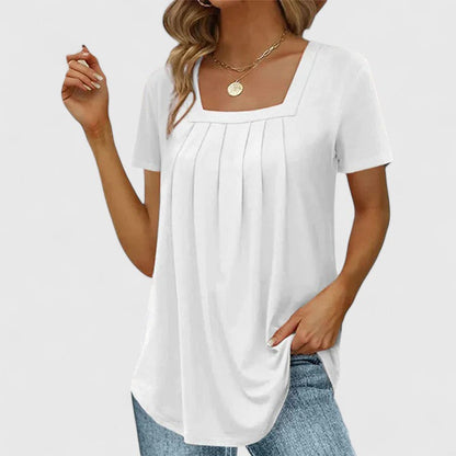 Women's Pleated Square-Neck Short-Sleeve Top