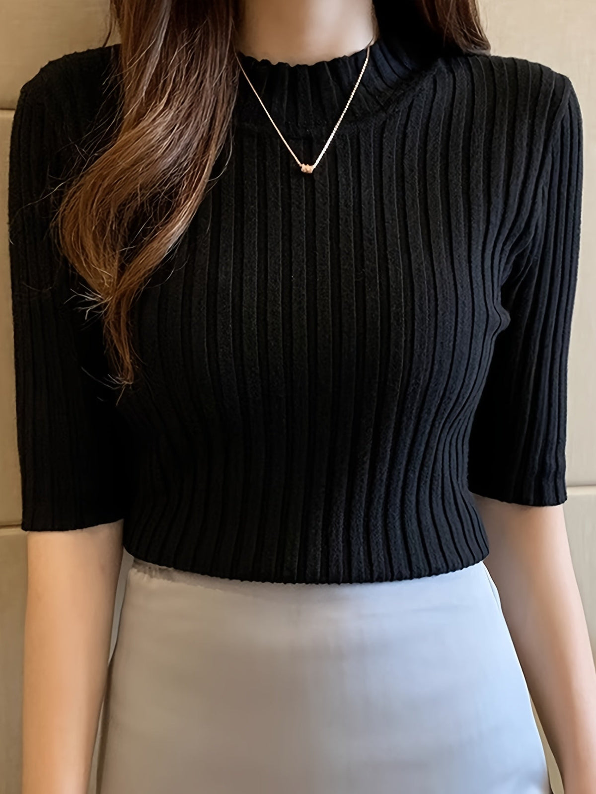 Women's Short-Sleeve Ribbed Mock-Neck Top