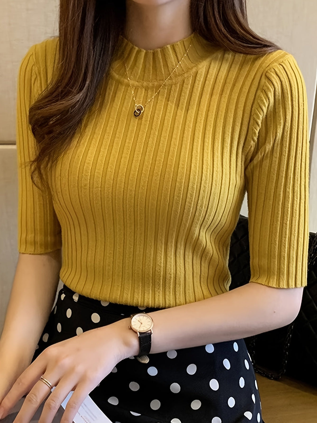 Women's Short-Sleeve Ribbed Mock-Neck Top