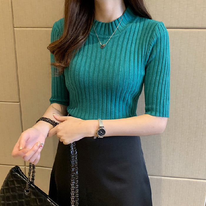 Women's Short-Sleeve Ribbed Mock-Neck Top