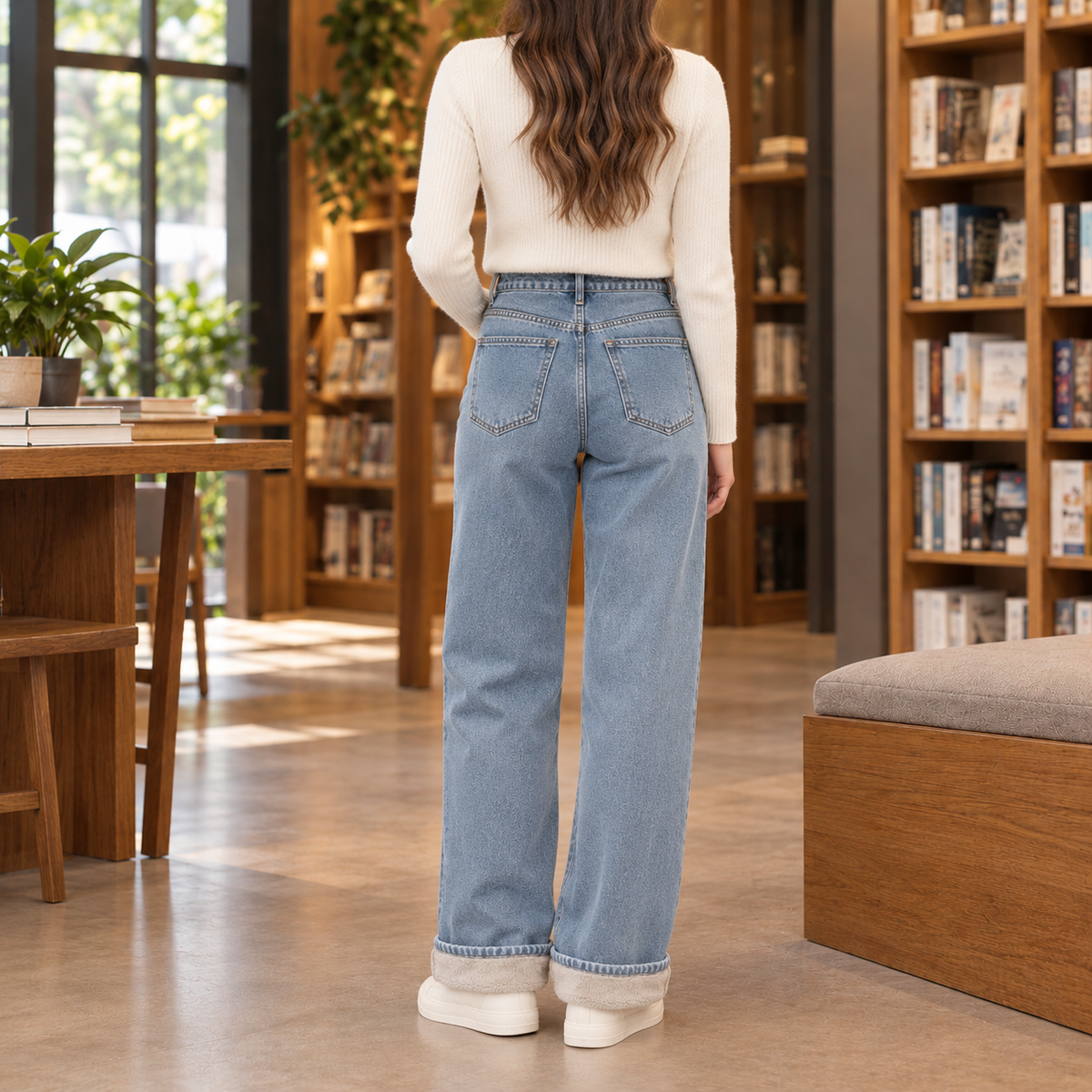 Women's Fleece-Lined High-Rise Wide-Leg Jeans