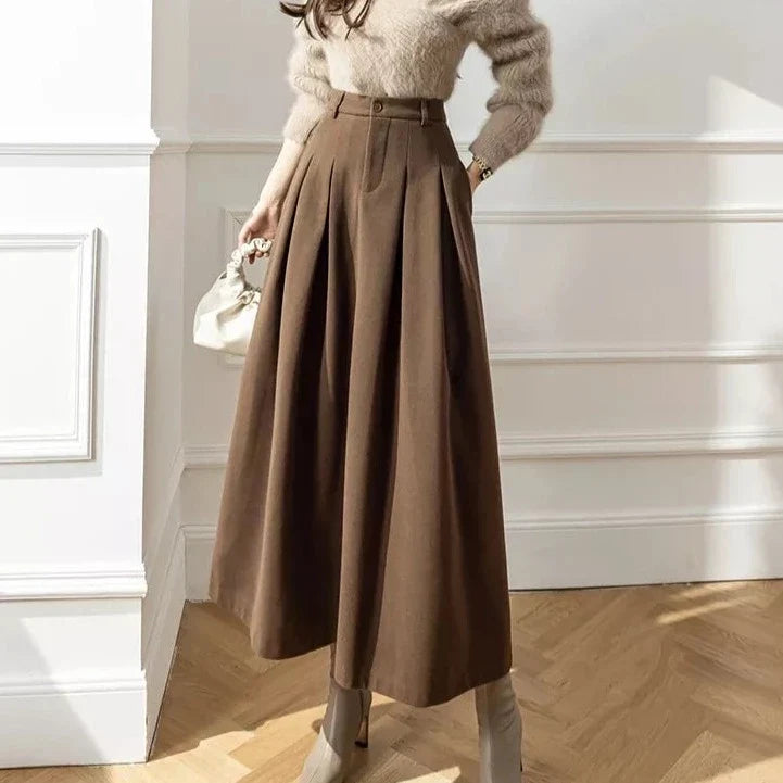 Women's High-Waisted Pleated A-Line Midi Skirt