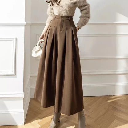 Women's High-Waisted Pleated A-Line Midi Skirt