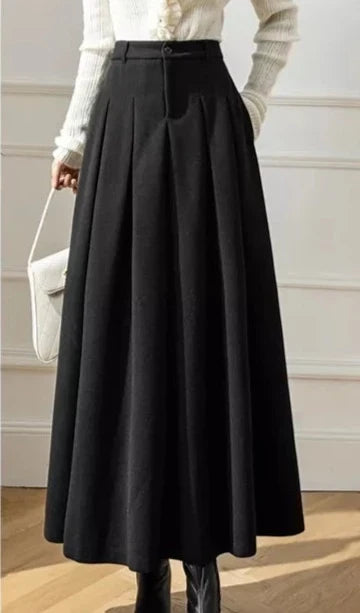 Women's High-Waisted Pleated A-Line Midi Skirt