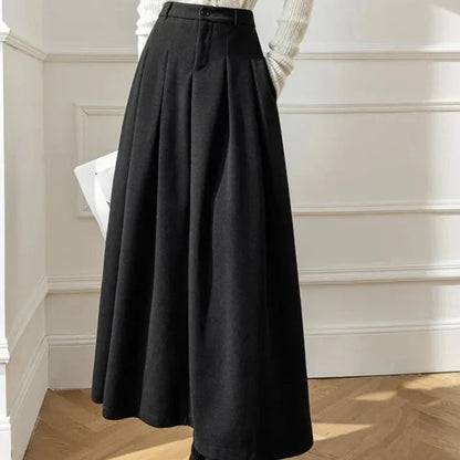 Women's High-Waisted Pleated A-Line Midi Skirt