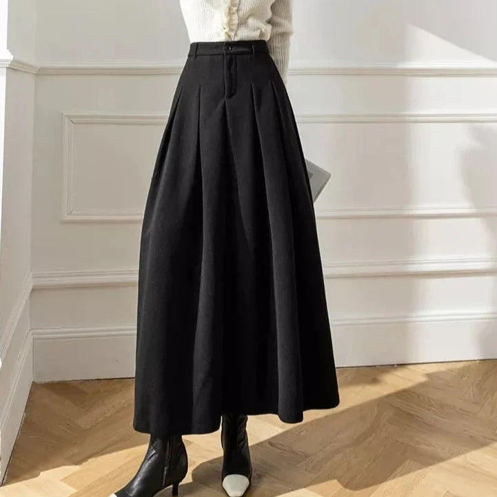 Women's High-Waisted Pleated A-Line Midi Skirt