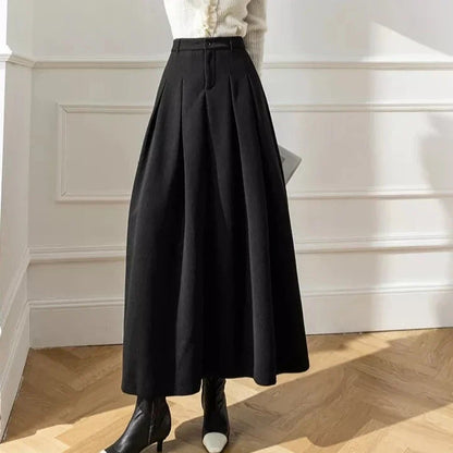 Women's High-Waisted Pleated A-Line Midi Skirt