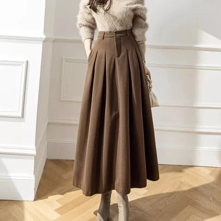 Women's High-Waisted Pleated A-Line Midi Skirt