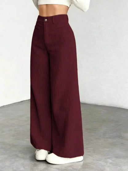 Women's Fine-Cord Wide-Leg Trousers with Flap Pockets