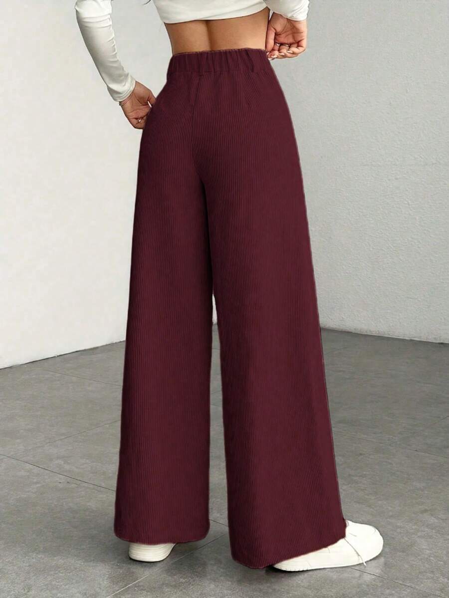 Women's Fine-Cord Wide-Leg Trousers with Flap Pockets