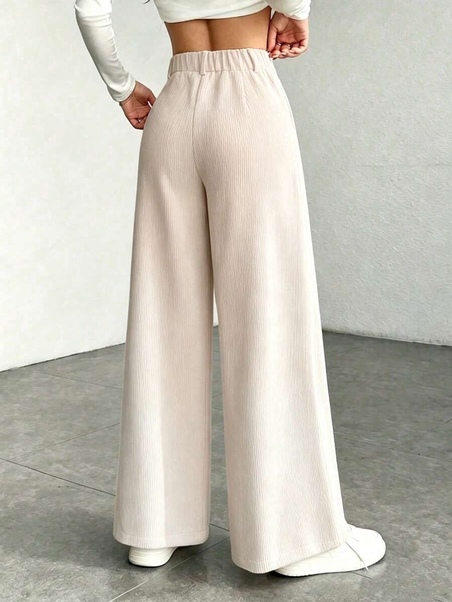 Women's Fine-Cord Wide-Leg Trousers with Flap Pockets