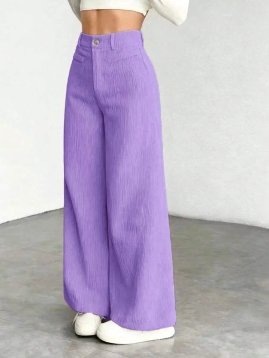 Women's Fine-Cord Wide-Leg Trousers with Flap Pockets
