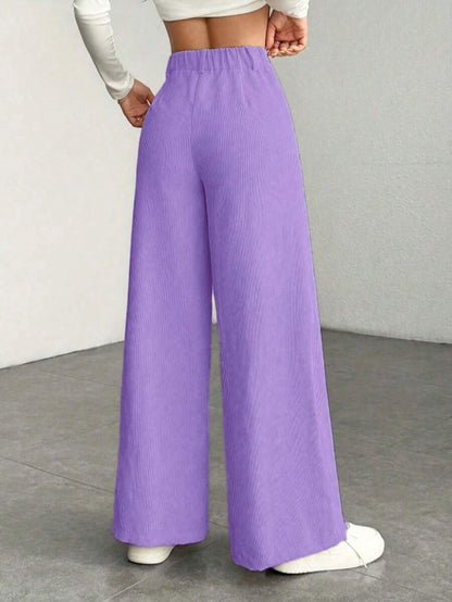 Women's Fine-Cord Wide-Leg Trousers with Flap Pockets
