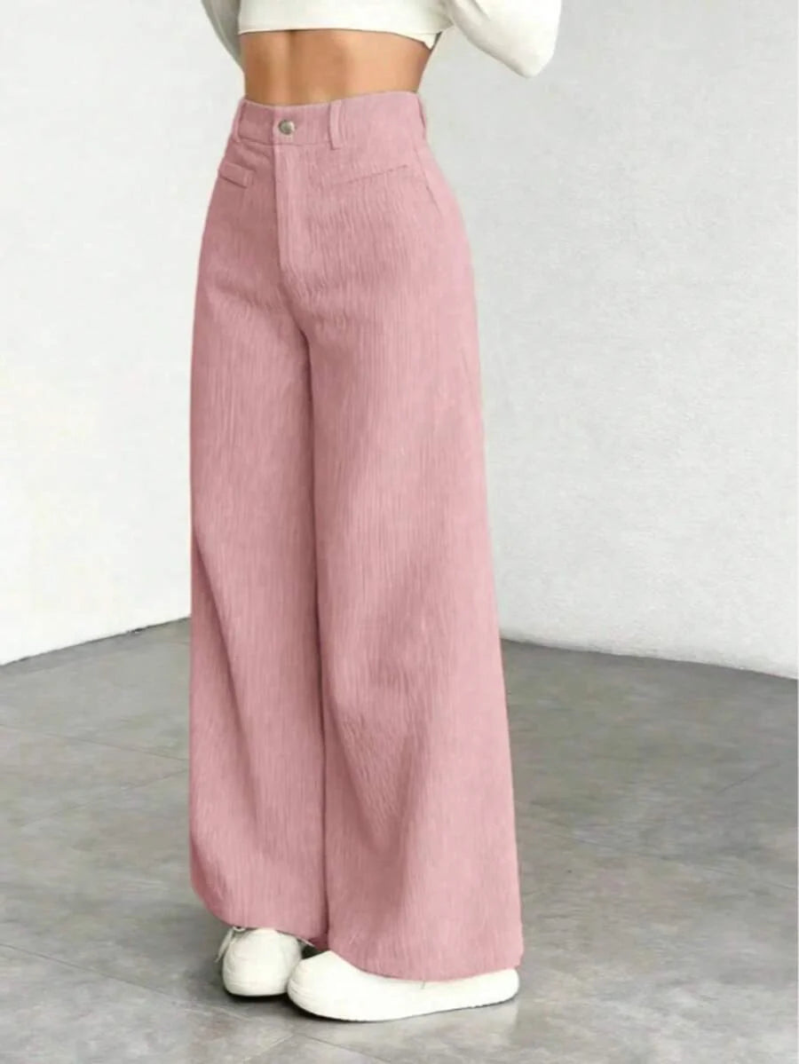 Women's Fine-Cord Wide-Leg Trousers with Flap Pockets