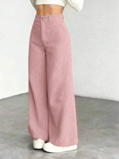 Women's Fine-Cord Wide-Leg Trousers with Flap Pockets