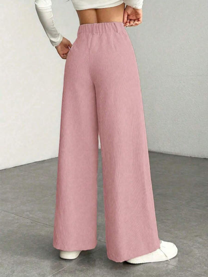 Women's Fine-Cord Wide-Leg Trousers with Flap Pockets