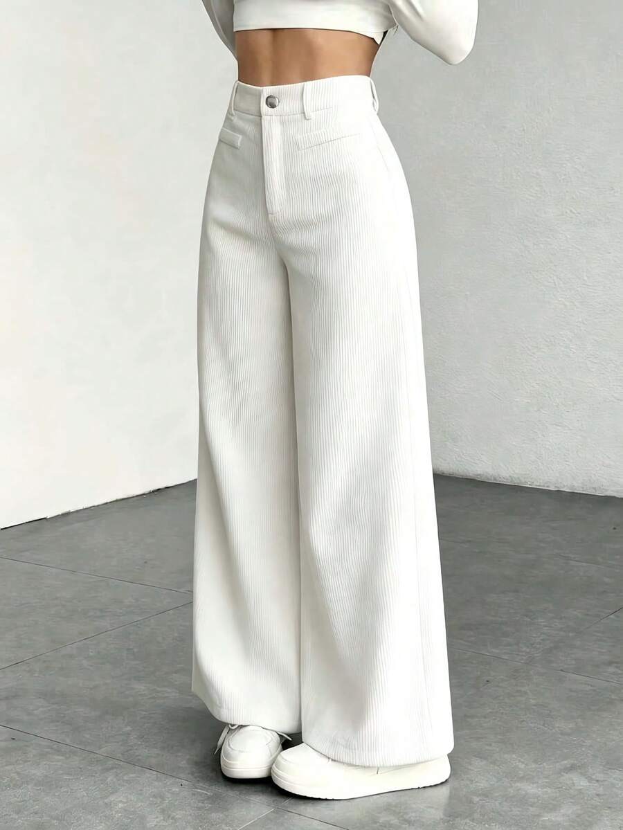 Women's Fine-Cord Wide-Leg Trousers with Flap Pockets