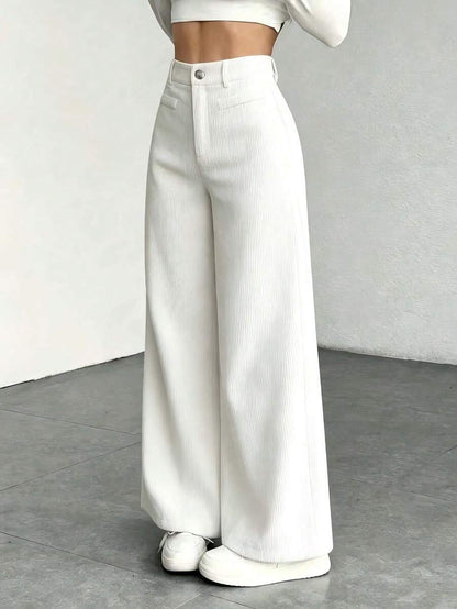 Women's Fine-Cord Wide-Leg Trousers with Flap Pockets