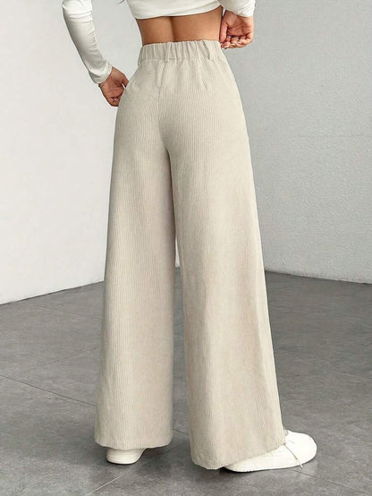 Women's Fine-Cord Wide-Leg Trousers with Flap Pockets