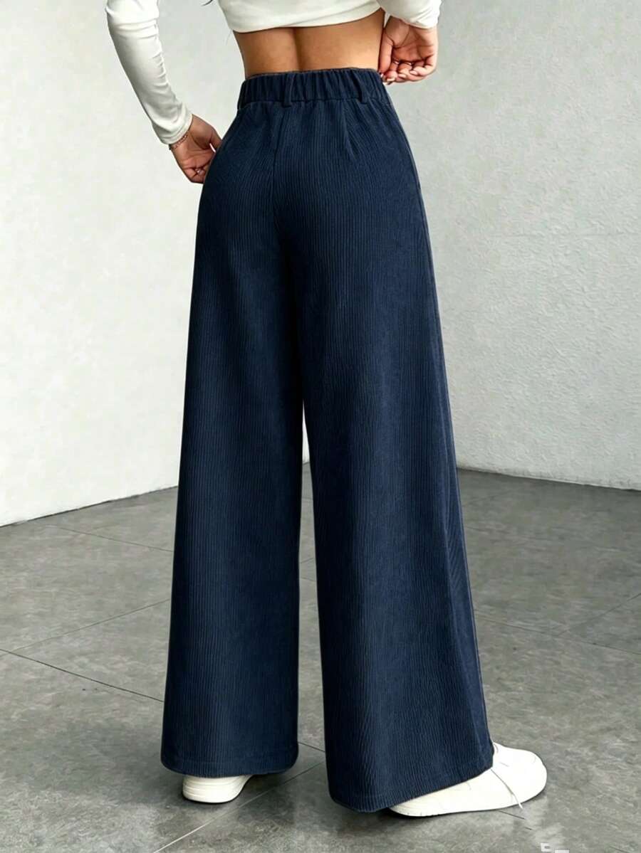 Women's Fine-Cord Wide-Leg Trousers with Flap Pockets