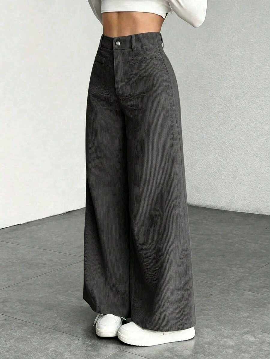Women's Fine-Cord Wide-Leg Trousers with Flap Pockets