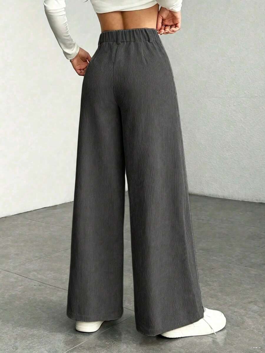 Women's Fine-Cord Wide-Leg Trousers with Flap Pockets