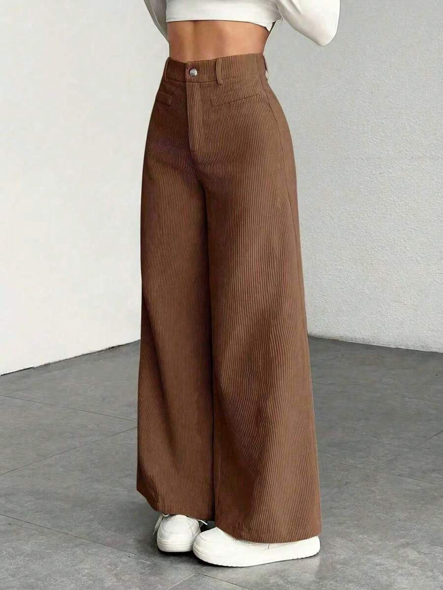 Women's Fine-Cord Wide-Leg Trousers with Flap Pockets