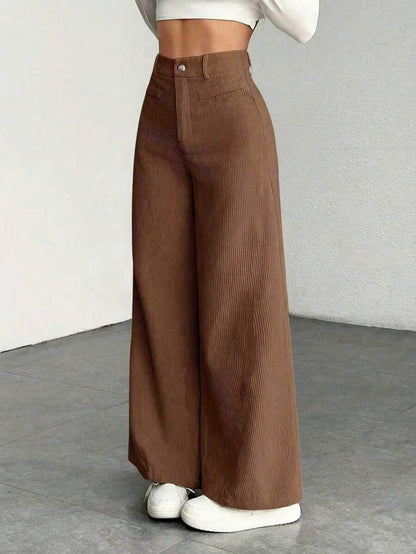 Women's Fine-Cord Wide-Leg Trousers with Flap Pockets