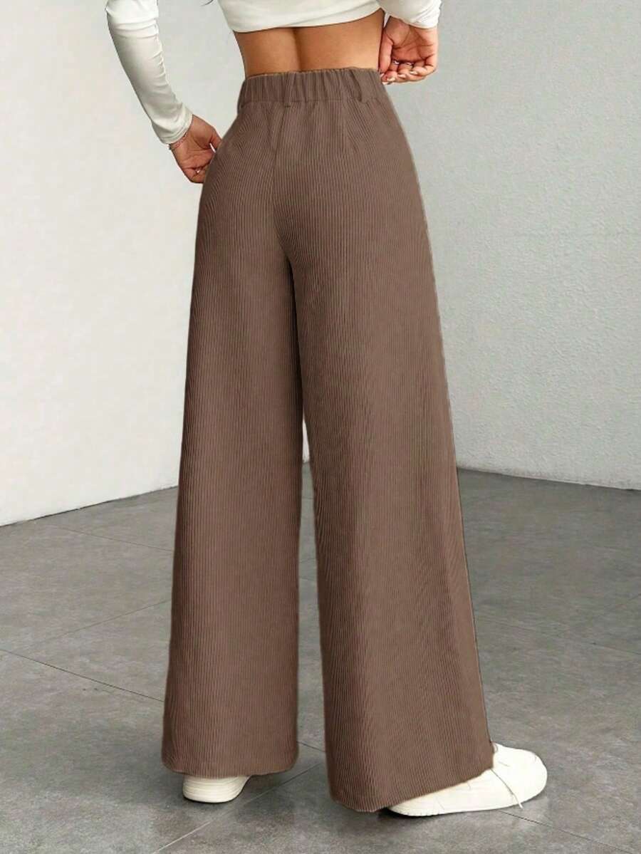 Women's Fine-Cord Wide-Leg Trousers with Flap Pockets