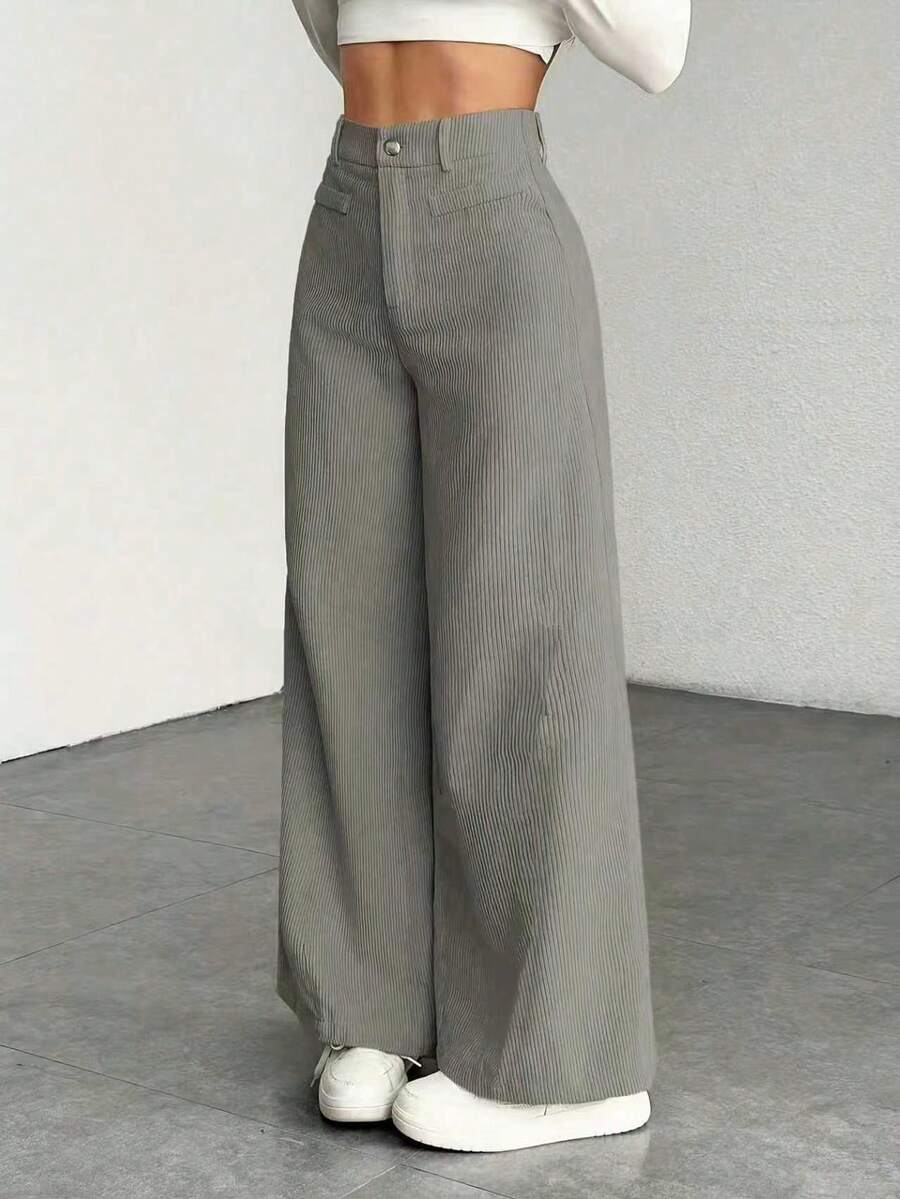 Women's Fine-Cord Wide-Leg Trousers with Flap Pockets
