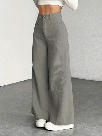 Women's Fine-Cord Wide-Leg Trousers with Flap Pockets